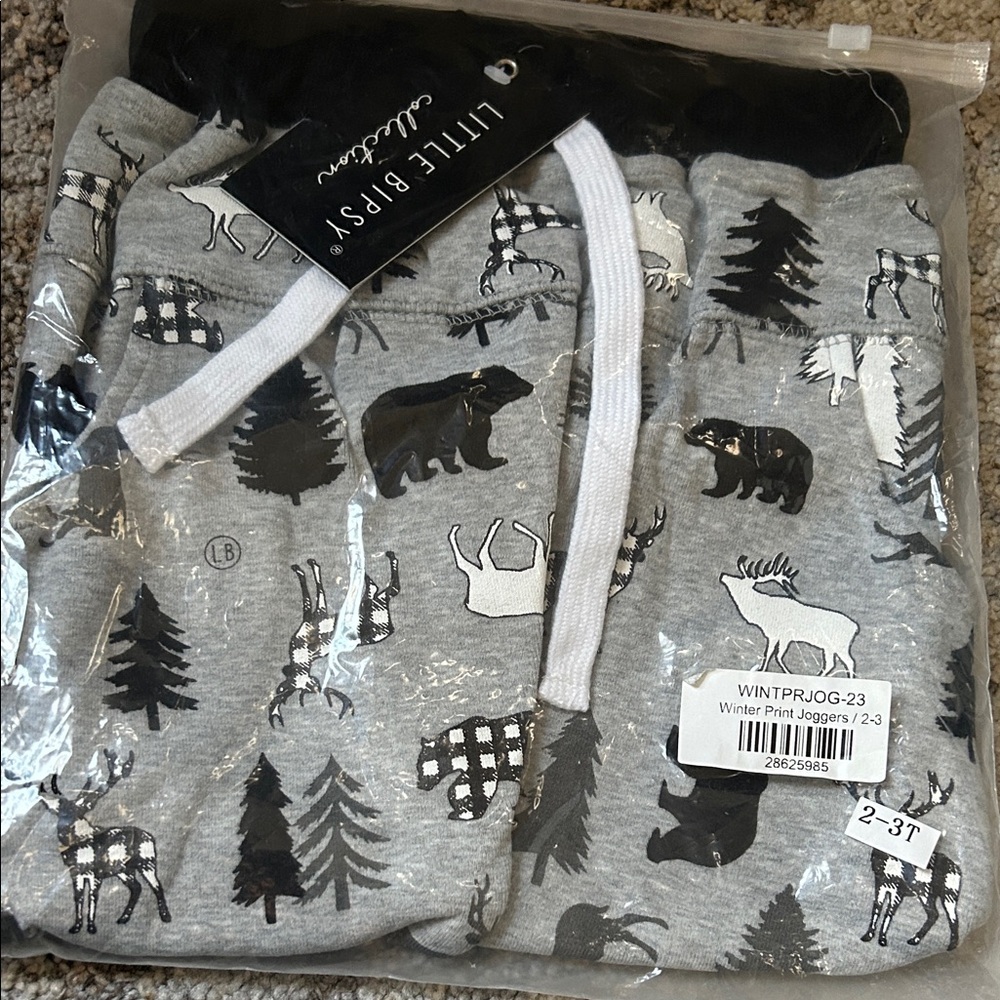 Little Bipsy Kids joggers - Gray with Black and White Forest Print
